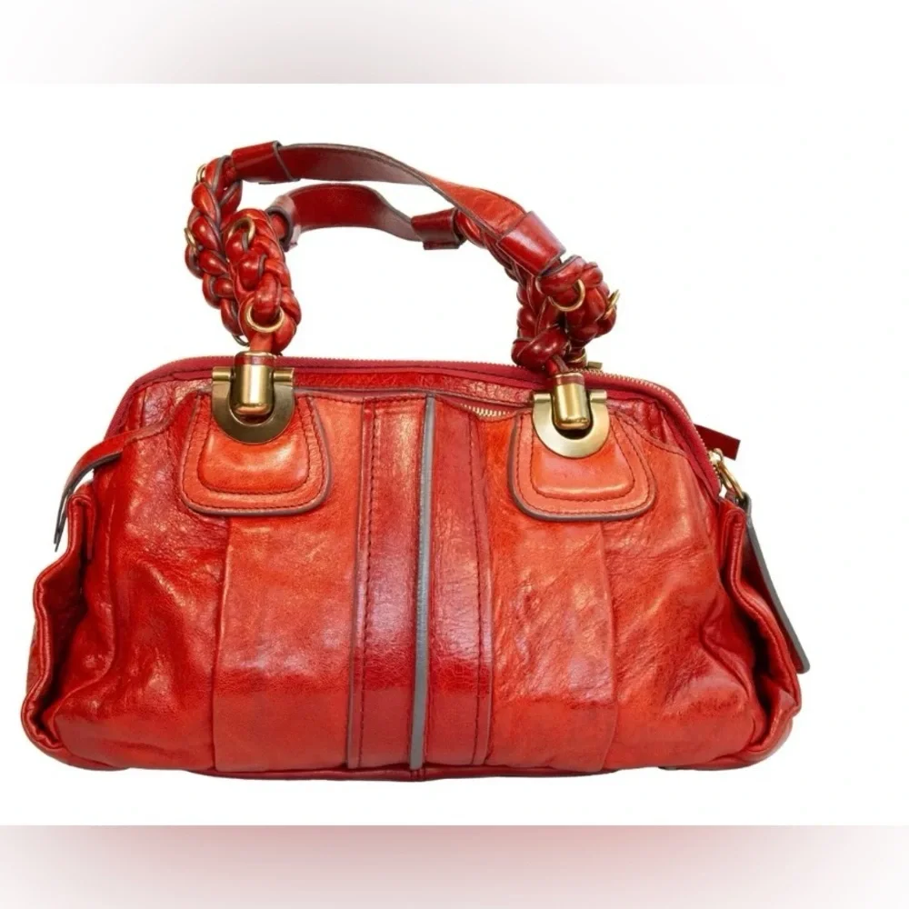 Chloe Burnt Orange Leather Satchel with Braided Straps - Picture 7 of 16